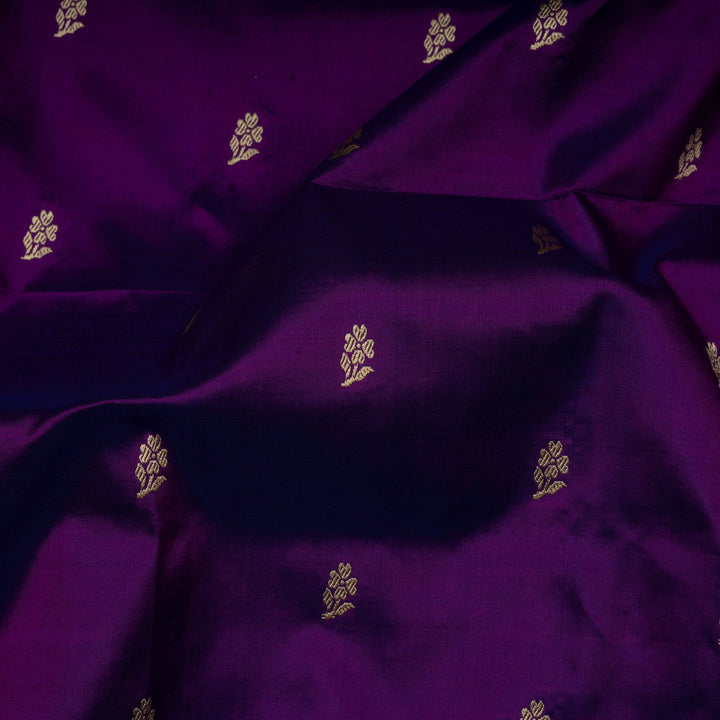 Closeup of Handwoven purple Banarasi kattan silk Saree