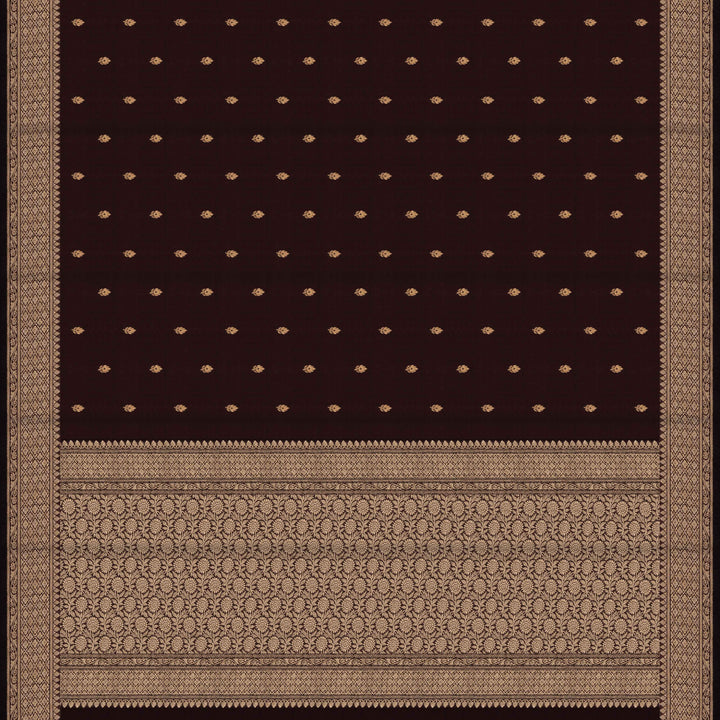 Pallu of Handwoven brown Banarasi kattan silk Saree