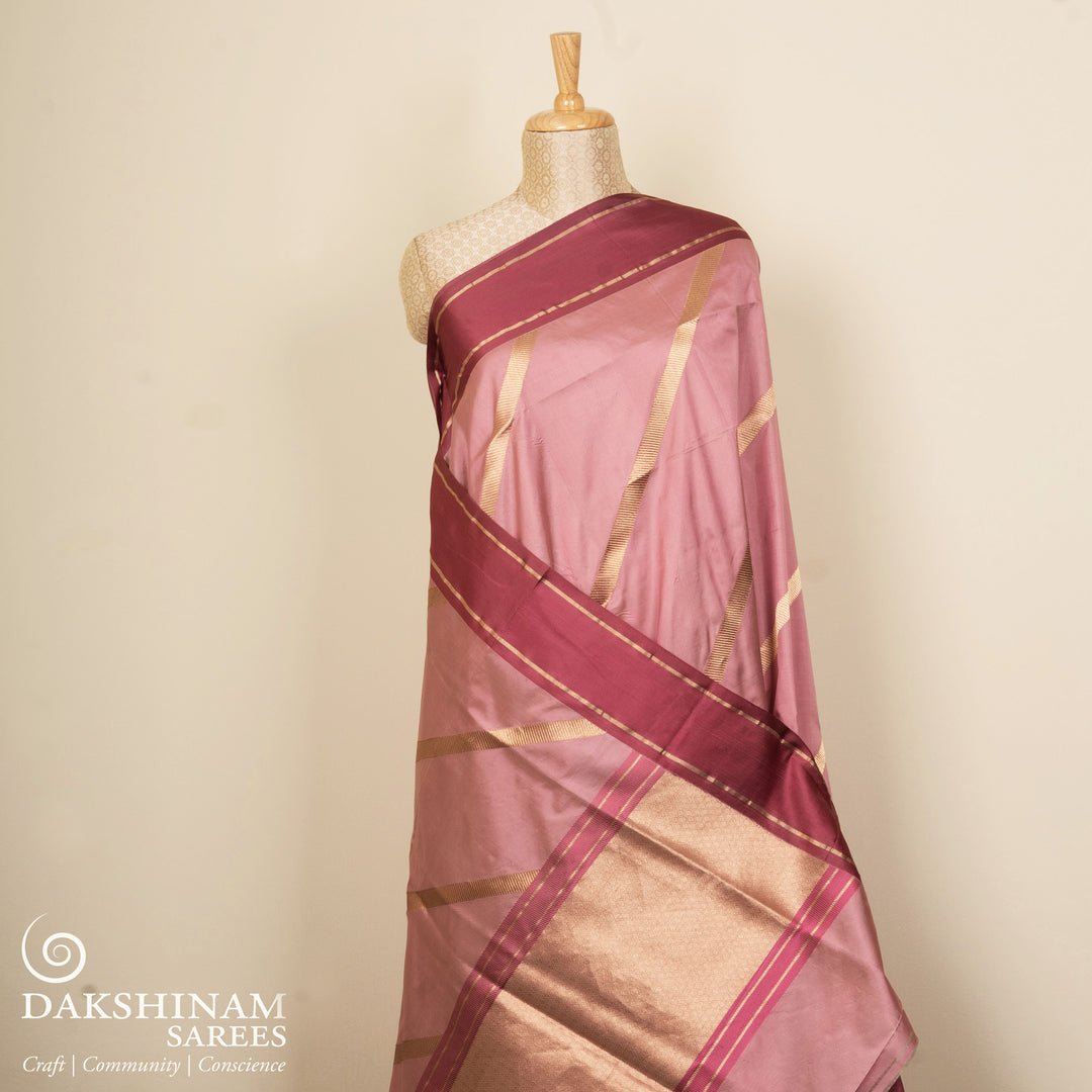 Pleats/body of Handwoven pastel pink Banarasi kattan silk Saree