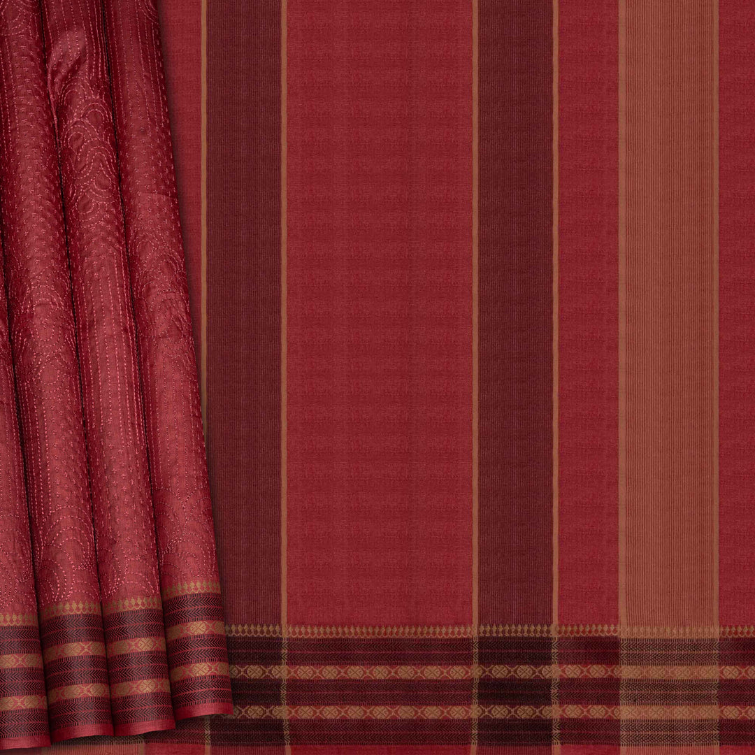 Red and brown striped fabric with a patterned edge