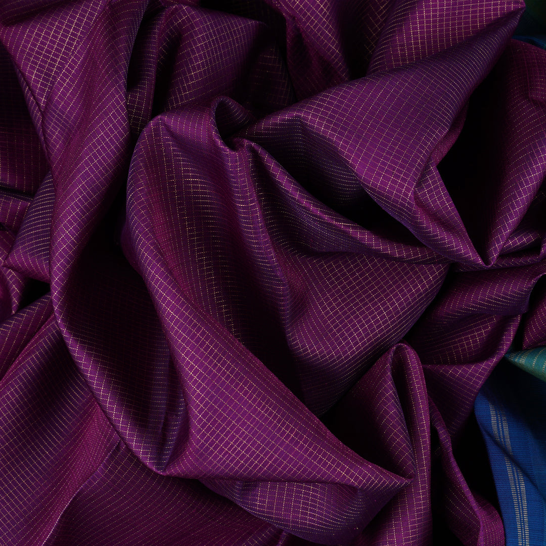 Handwoven Grape with Green Kanjivaram Silk Saree- 1856T005693DSC