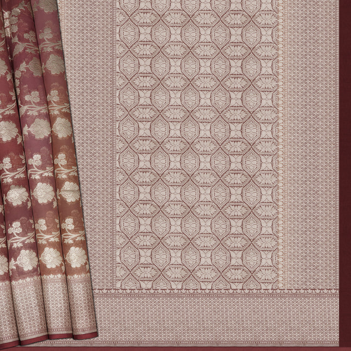 Handwoven Pink And Light Brown Banarasi Khaddi Georgette Silk Saree - 2412T009549DSC