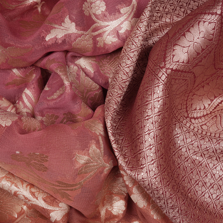 Handwoven Pink And Light Brown Banarasi Khaddi Georgette Silk Saree - 2412T009549DSC
