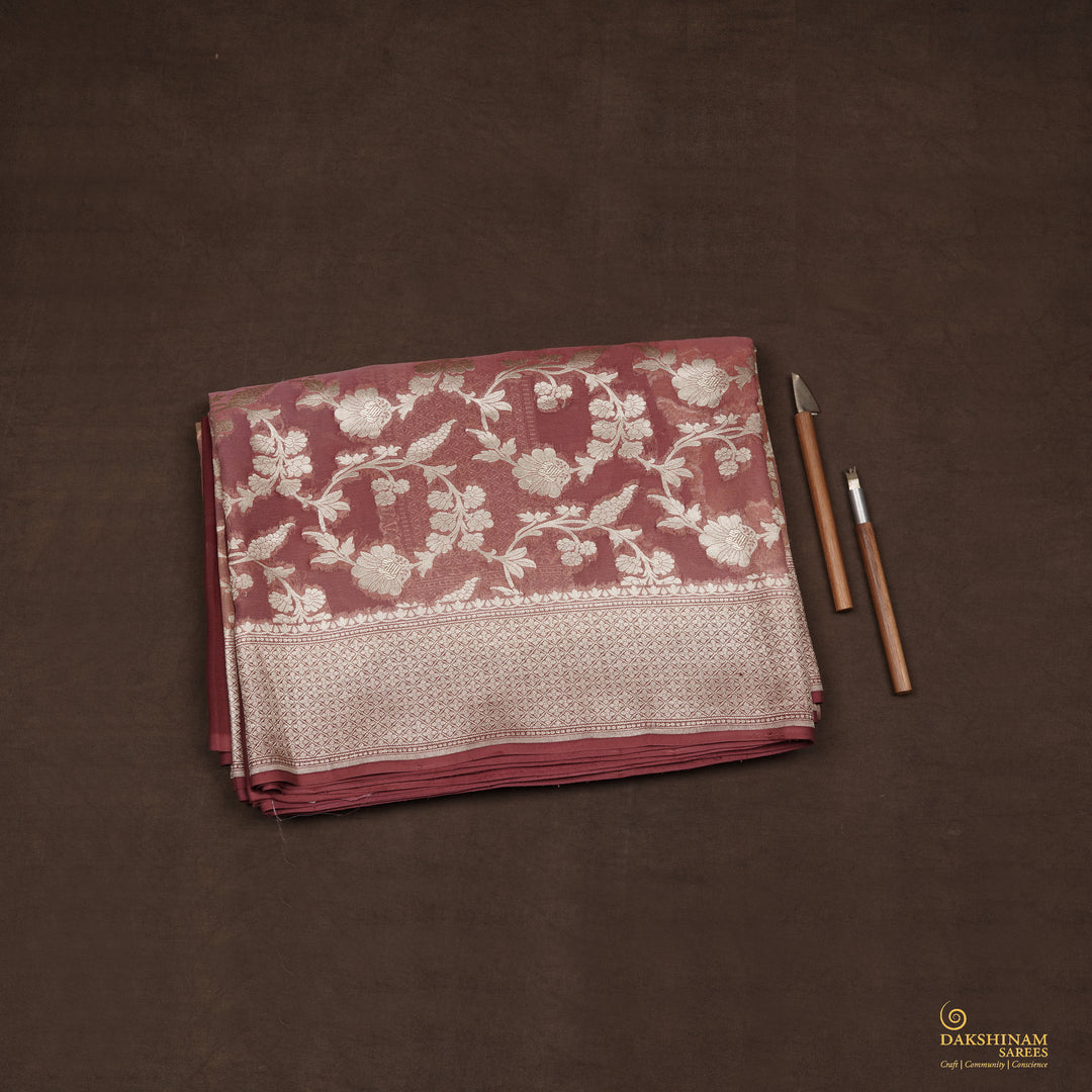 Handwoven Pink And Light Brown Banarasi Khaddi Georgette Silk Saree - 2412T009549DSC