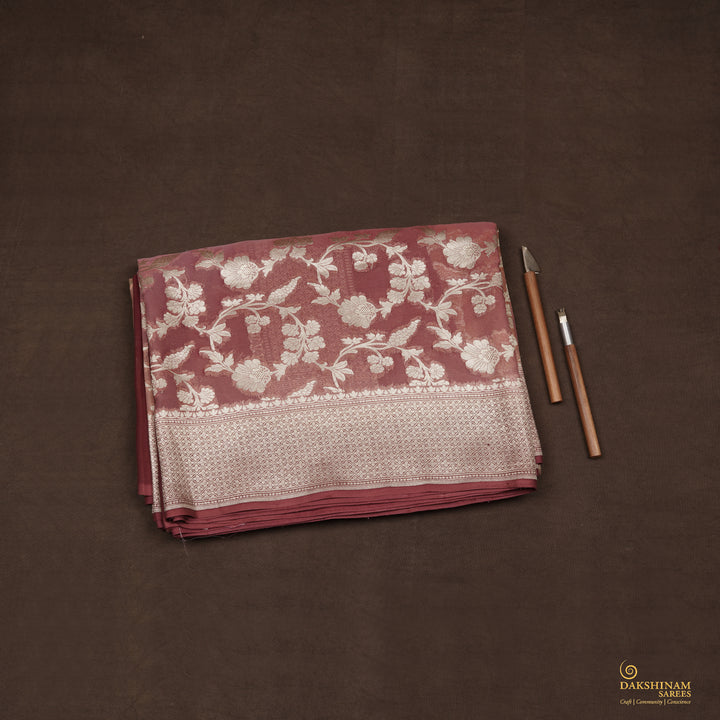 Handwoven Pink And Light Brown Banarasi Khaddi Georgette Silk Saree - 2412T009549DSC