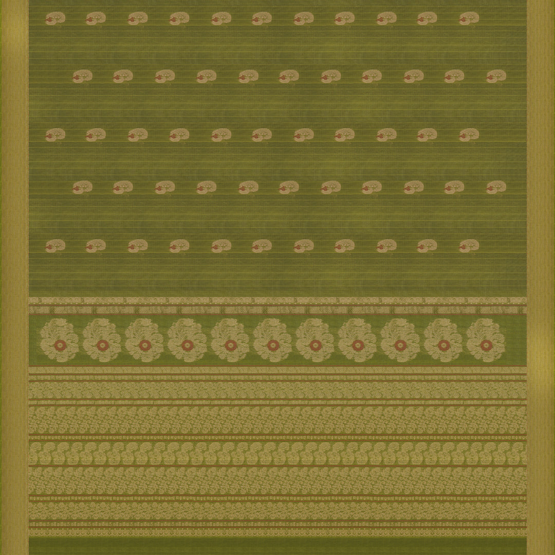 Handwoven Green Silk Cotton Saree - 2425T011300DSC
