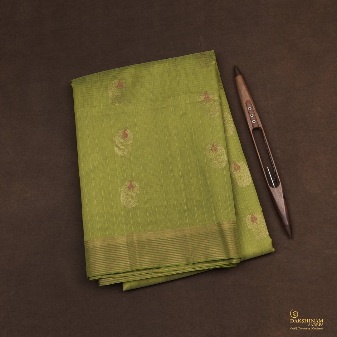Handwoven Green Silk Cotton Saree - 2425T011300DSC