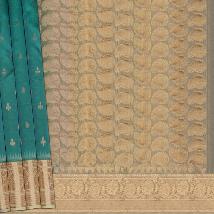 Handwoven Blue with Off-white Silk Cotton Saree - 2434T011215DSC