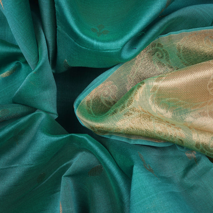 Handwoven Blue with Off-white Silk Cotton Saree - 2434T011215DSC