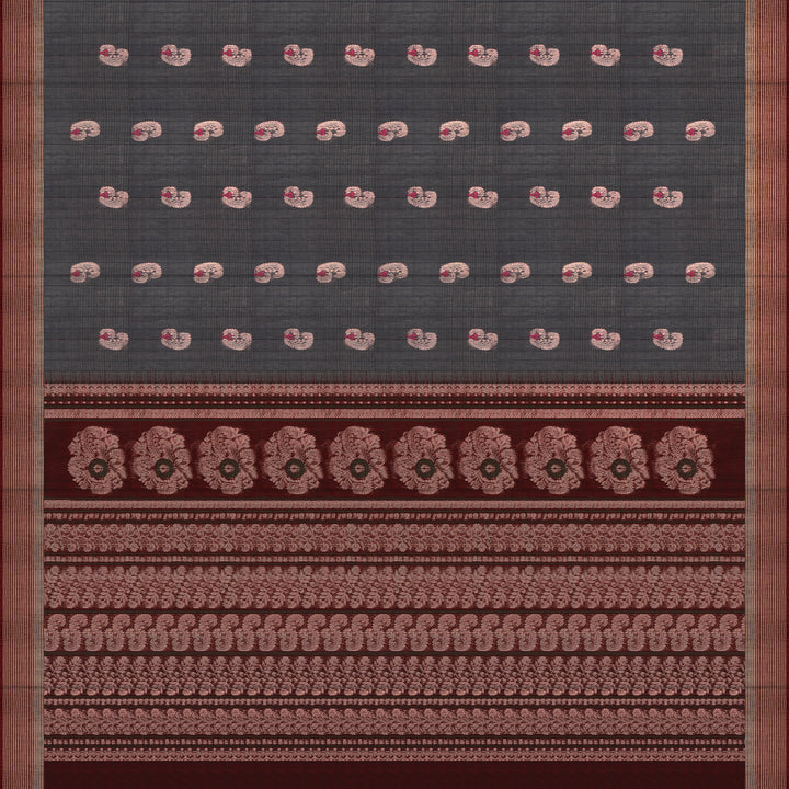 Handwoven Grey with Maroon Silk Cotton Saree - 2433T011297DSC