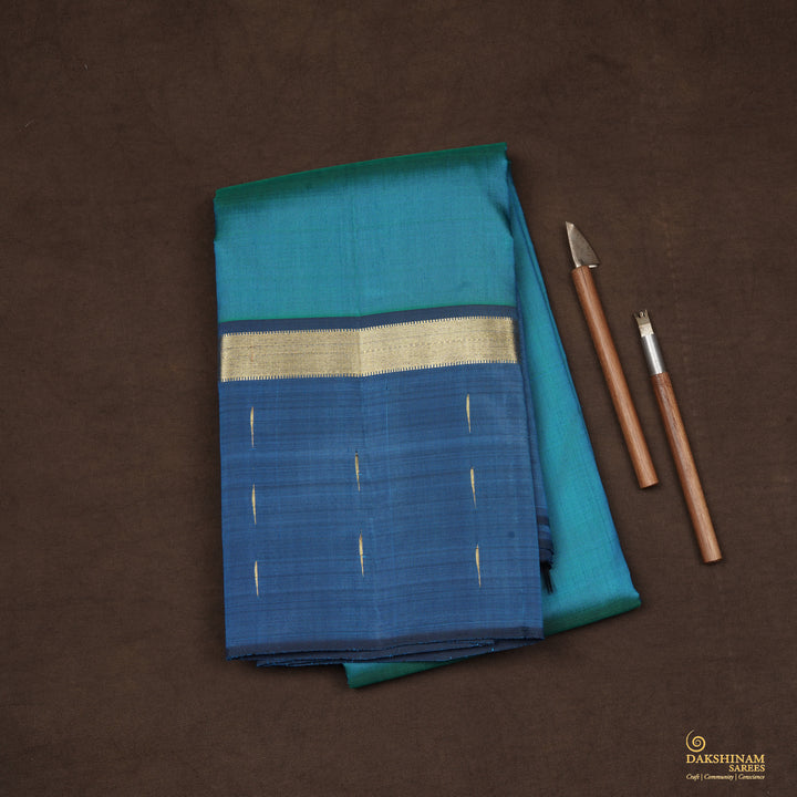 Handwoven Blue Kanjivaram Silk Saree - 2446T012291DSC