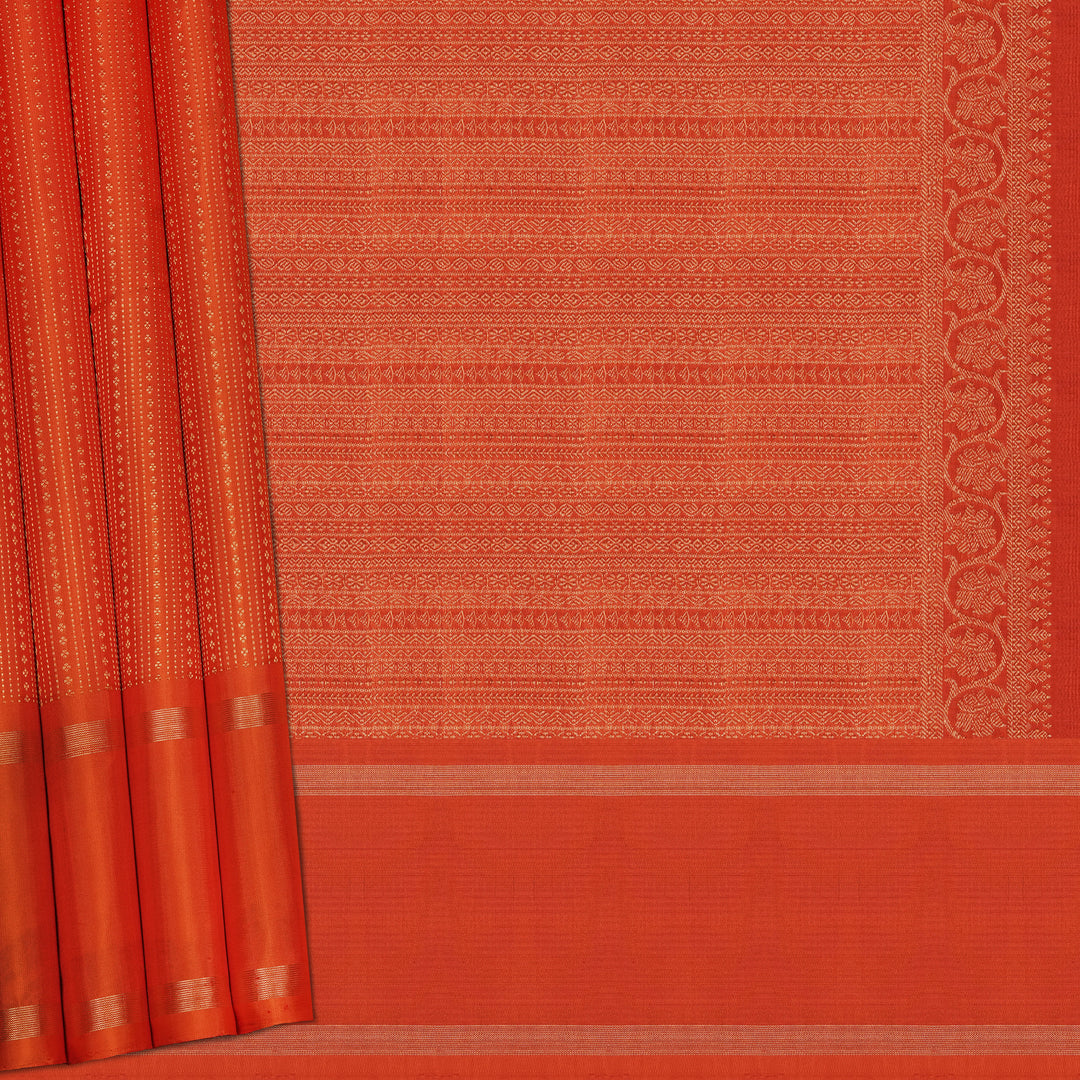 Handwoven Orange Kanjivaram Silk Saree - 2450T012297DSC