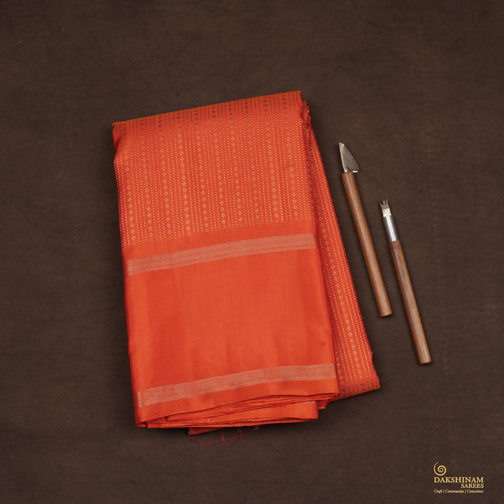 Handwoven Orange Kanjivaram Silk Saree - 2450T012297DSC