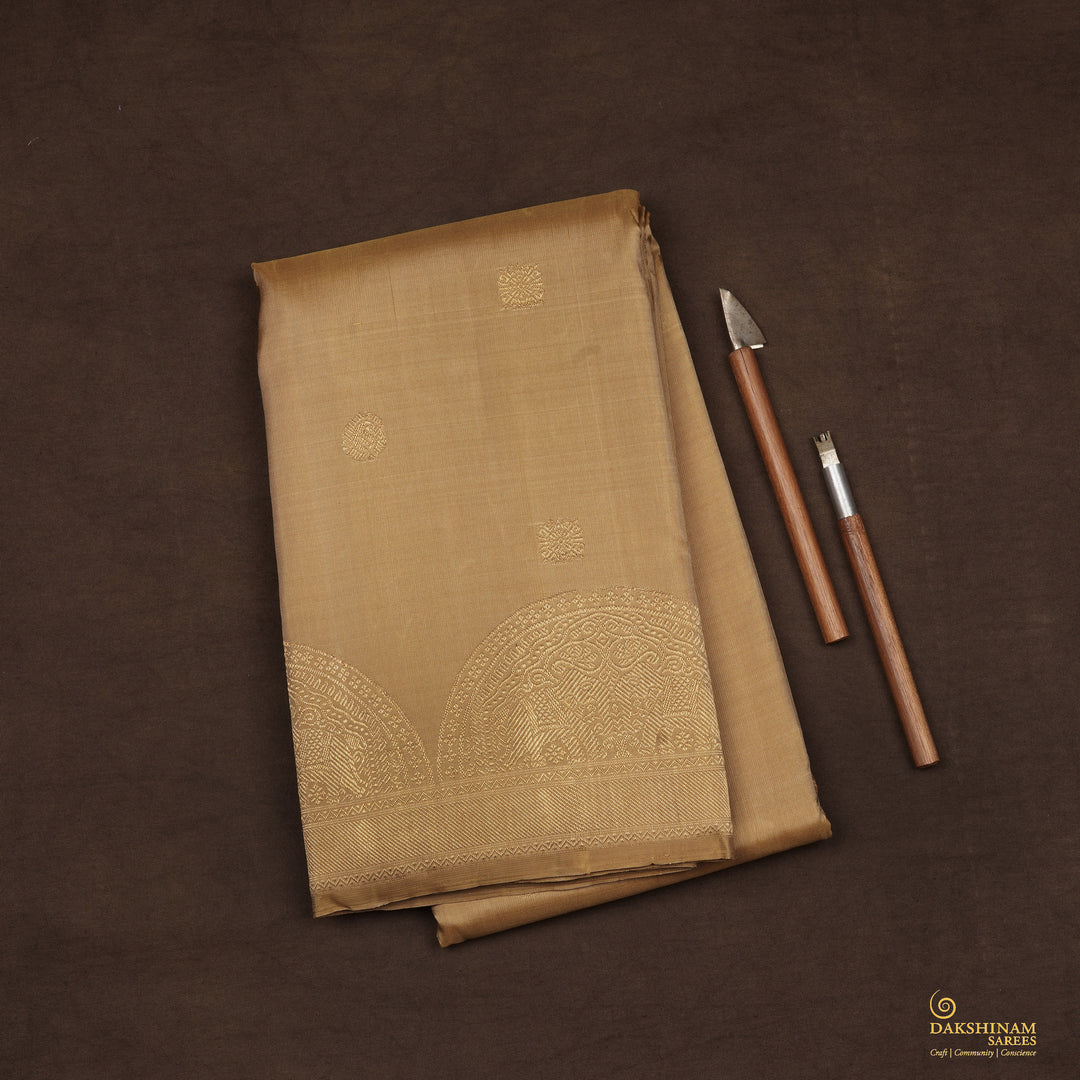 Handwoven Gold Kanjivaram Silk Saree - 2452T012328DSC