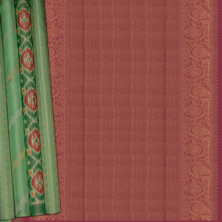 Handwoven Green with Pink Kanjivaram Silk Saree - 2475T012316DSC