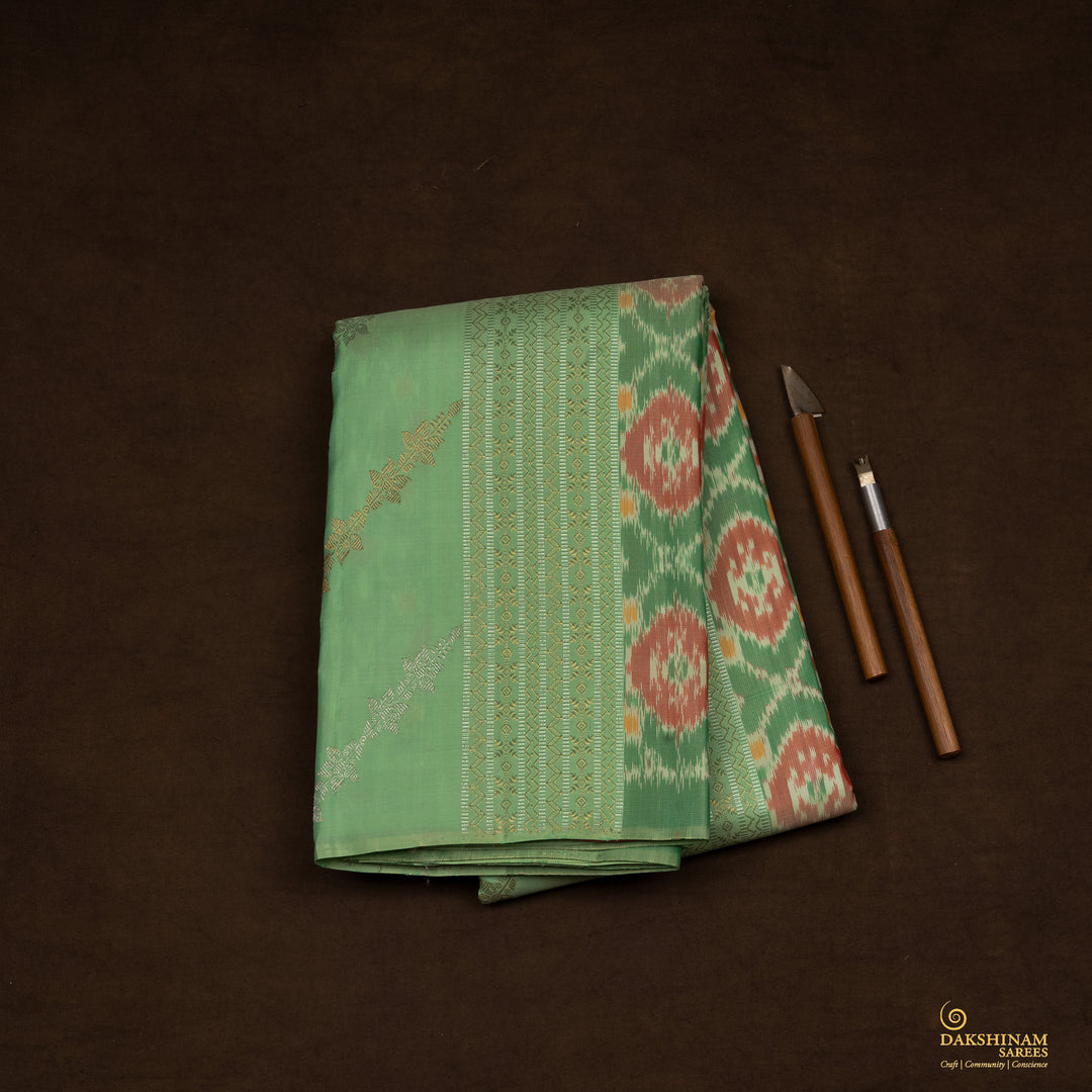Handwoven Green with Pink Kanjivaram Silk Saree - 2475T012316DSC