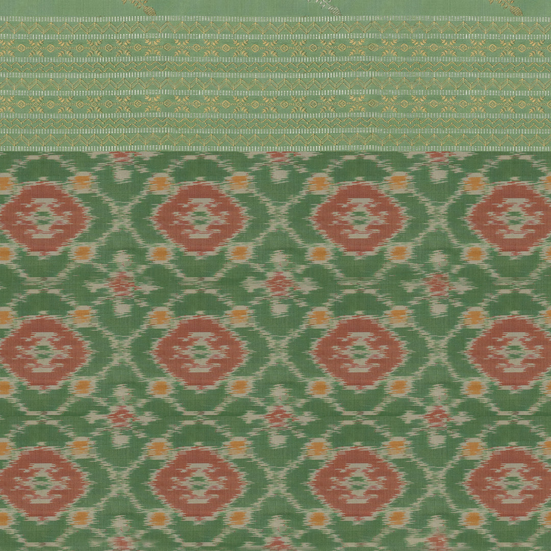 Handwoven Green with Pink Kanjivaram Silk Saree - 2475T012316DSC