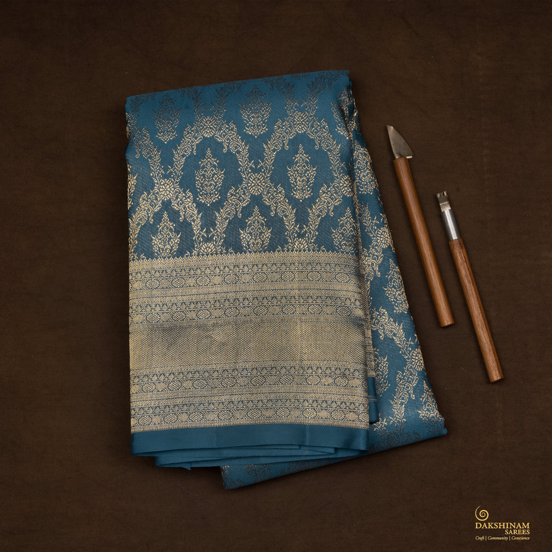 Handwoven Blue Kanjivaram Silk Saree - 2480T012318DSJ