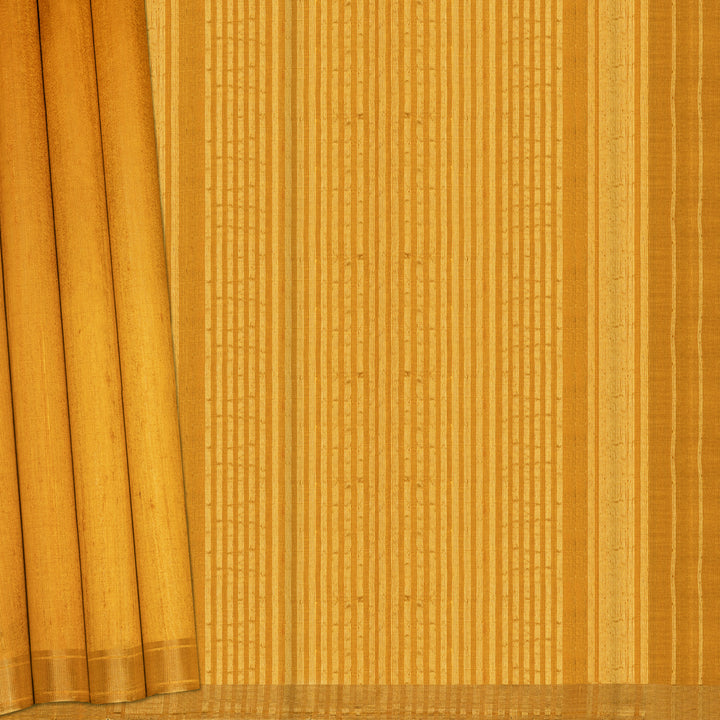 Pleats/body handwoven Yellow Dupion Soft Silk Saree