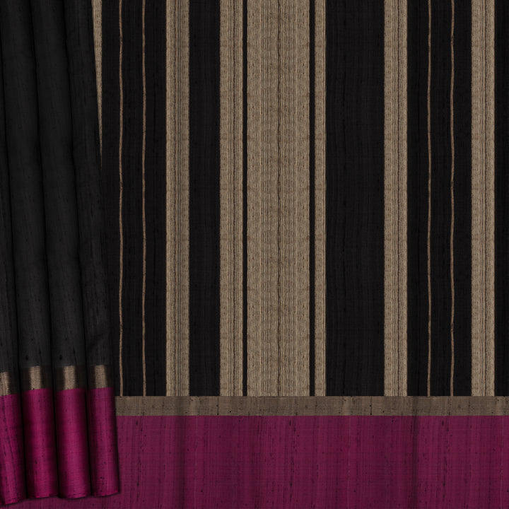 Handwoven Black with Magenta Dupion Soft Silk Saree - 2498T012525DSC