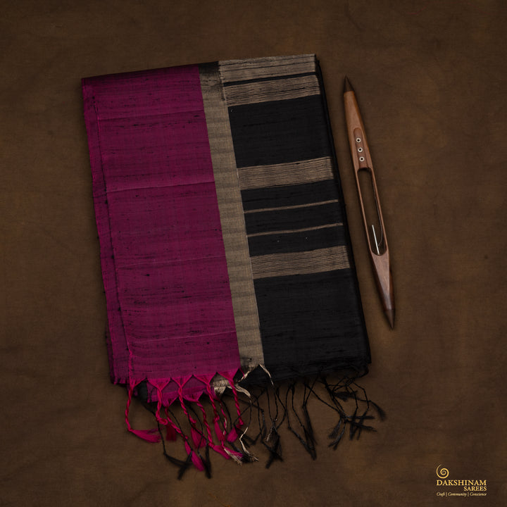 Handwoven Black with Magenta Dupion Soft Silk Saree - 2498T012525DSC