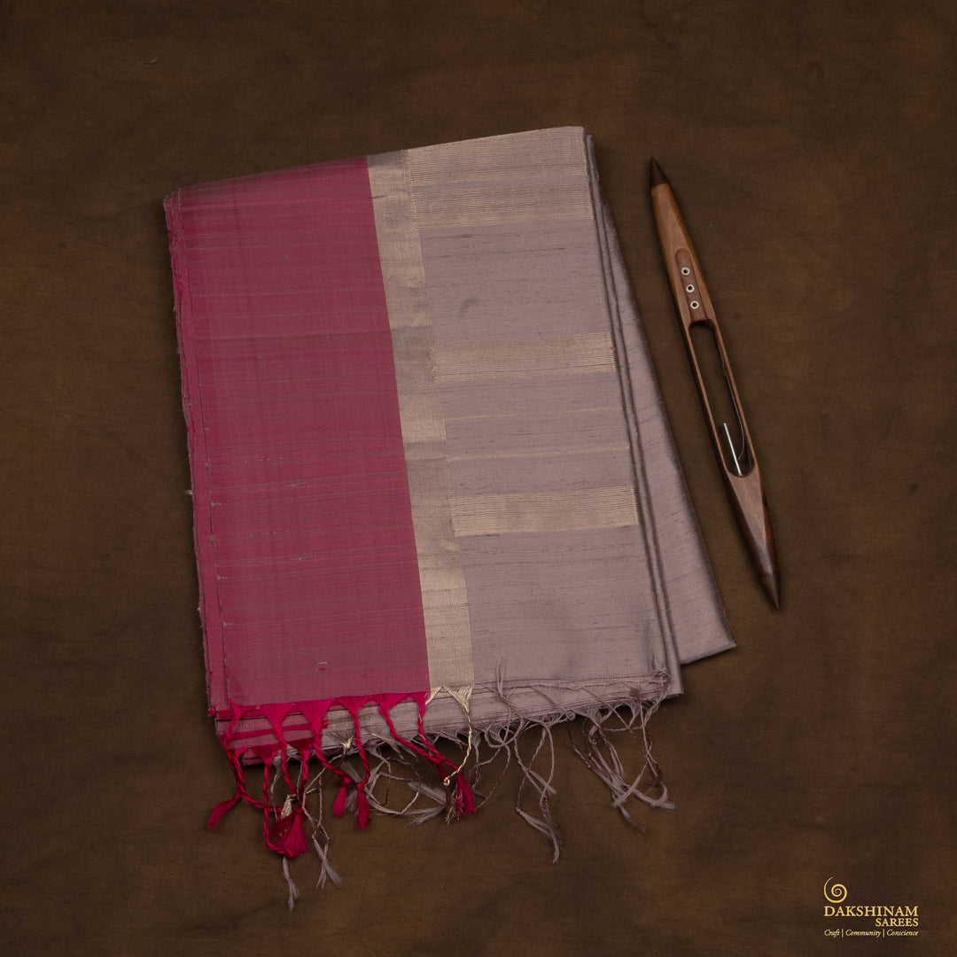 Handwoven Mauve with Pink Dupion Soft Silk Saree - 2494T011798DSC