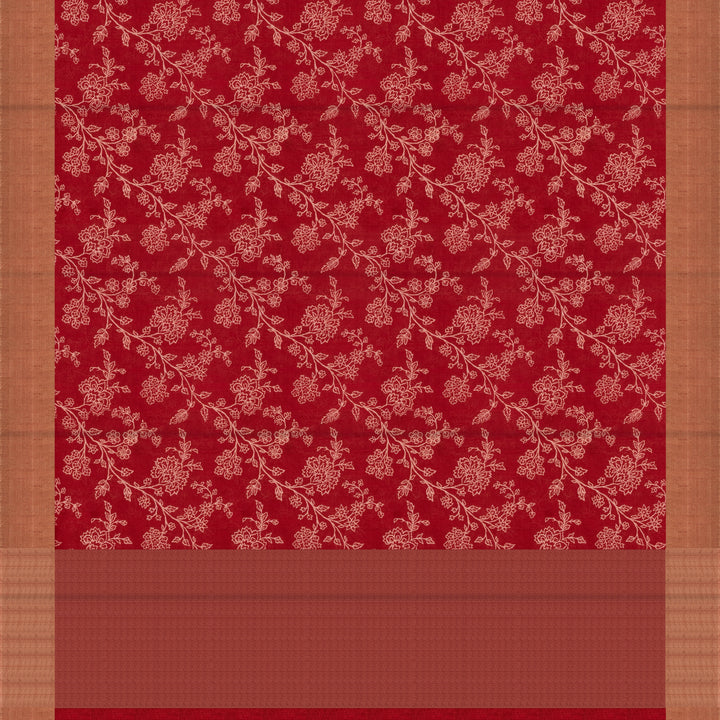 Handwoven Red Printed Tussar Silk Saree - 2588T012504DSS