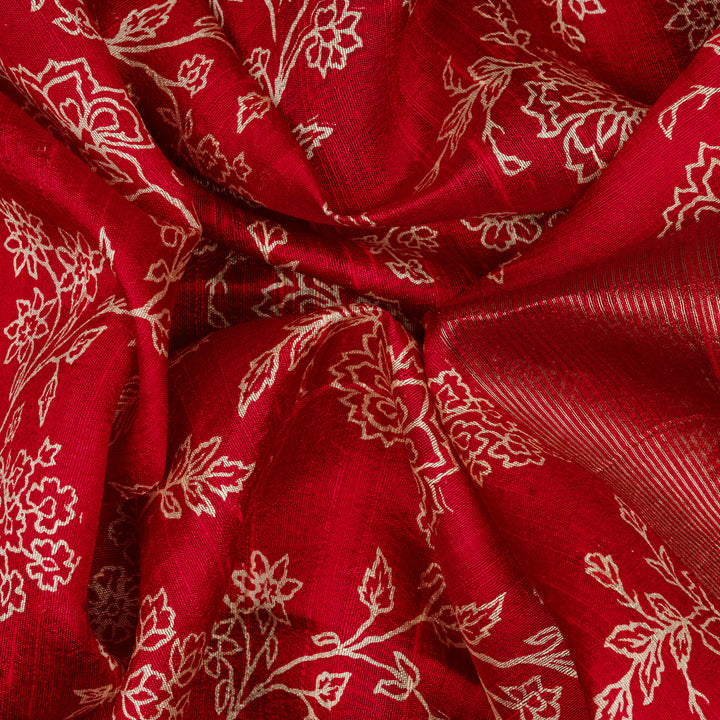 Handwoven Red Printed Tussar Silk Saree - 2588T012504DSS