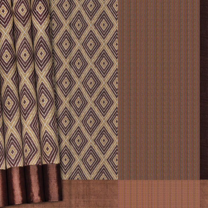 Handwoven Multi-colour and Brown Printed Tussar Silk Saree - 2589T012509DSC