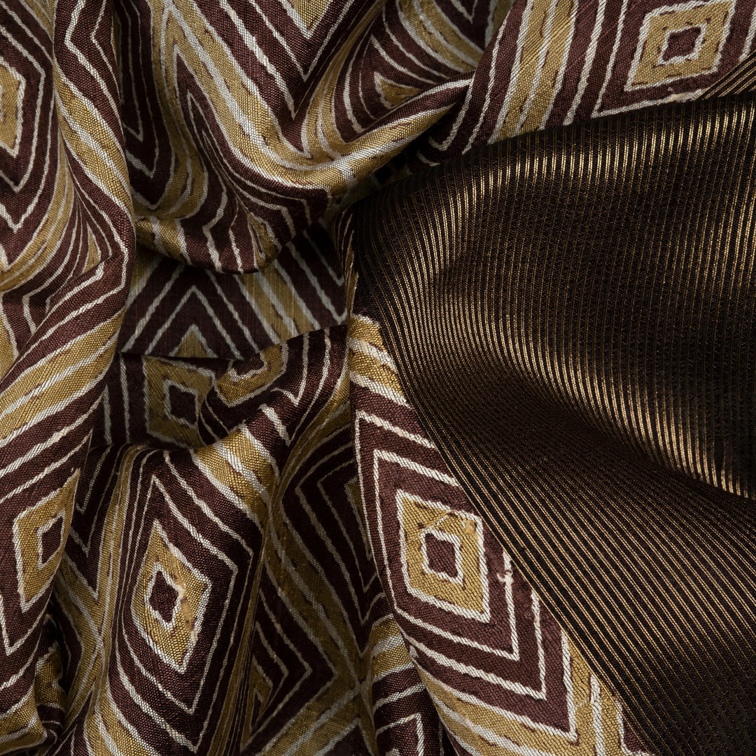 Handwoven Multi-colour and Brown Printed Tussar Silk Saree - 2589T012509DSC