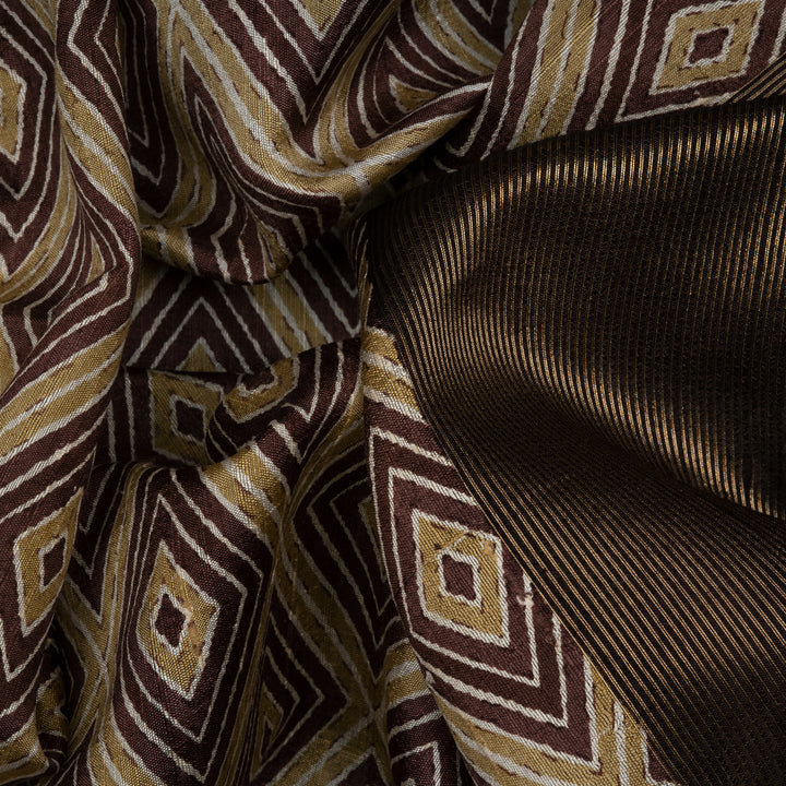 Handwoven Multi-colour with Brown Printed Tussar silk Saree - 2658T012509DSC
