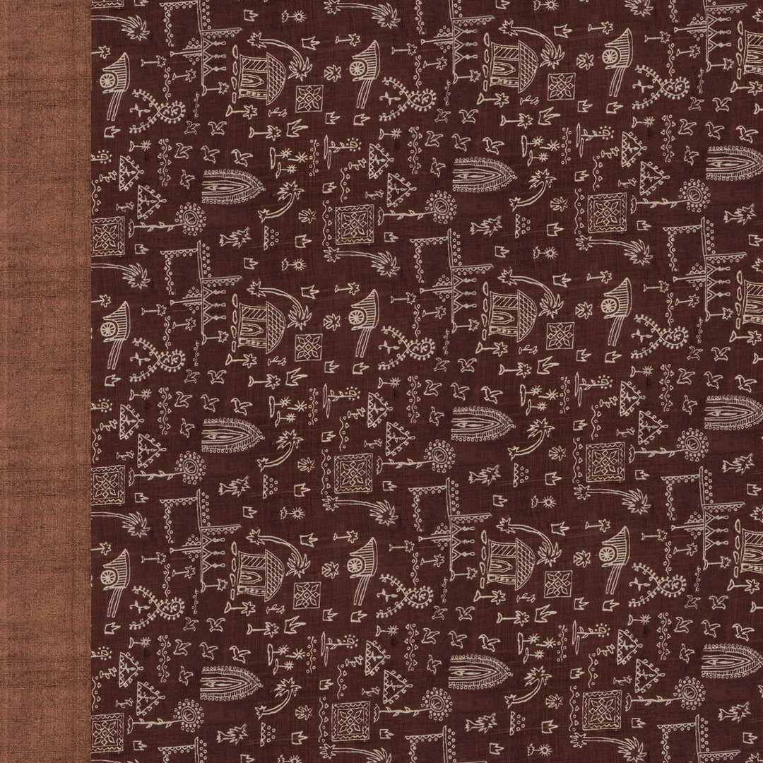 Handwoven Multi-colour and Brown Printed Tussar Silk Saree - 2589T012509DSC