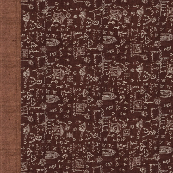 Handwoven Multi-colour and Brown Printed Tussar Silk Saree - 2589T012509DSC