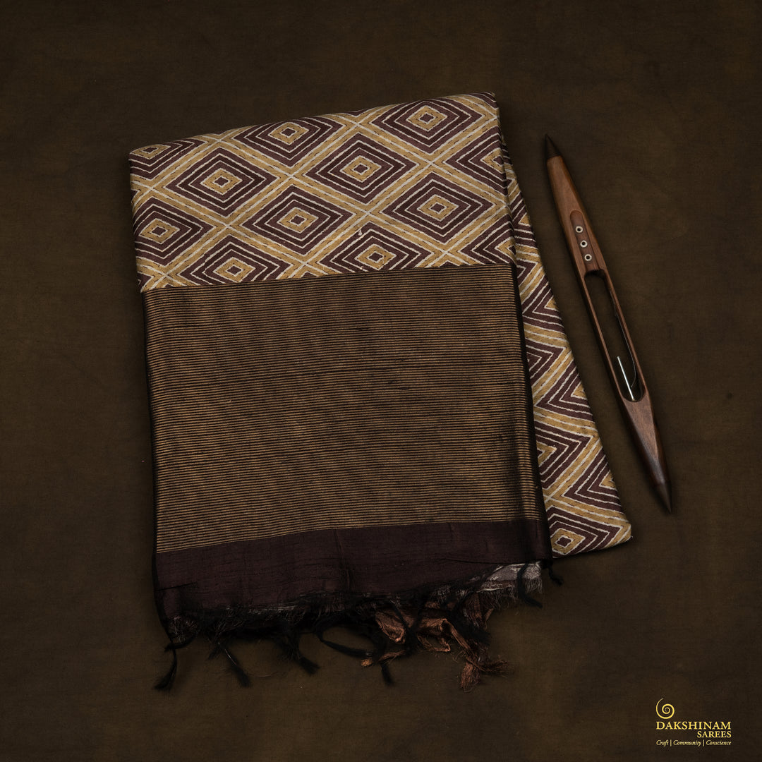 Handwoven Multi-colour and Brown Printed Tussar Silk Saree - 2589T012509DSC