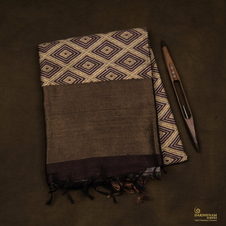Handwoven Multi-colour and Brown Printed Tussar Silk Saree - 2589T012509DSC