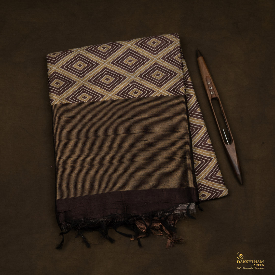 Handwoven Multi-colour with Brown Printed Tussar silk Saree - 2658T012509DSC
