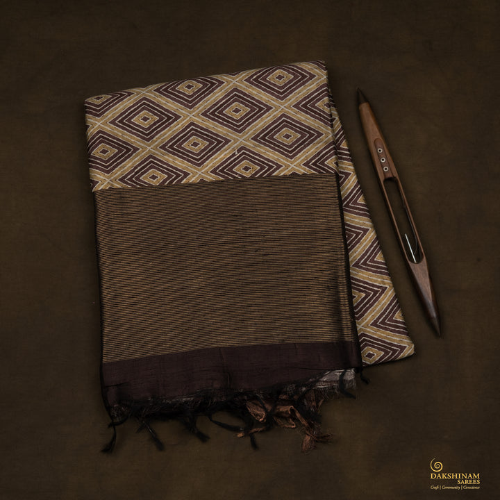 Handwoven Multi-colour with Brown Printed Tussar silk Saree - 2658T012509DSC