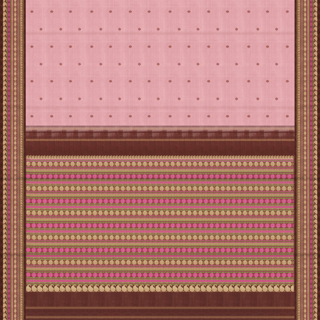 Handwoven Pink with Brown Kanjivaram silk Saree - 2654T011385DSC