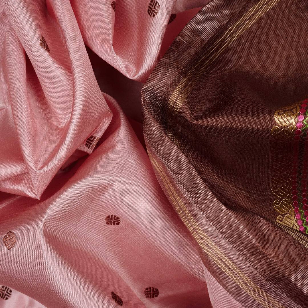Handwoven Pink with Brown Kanjivaram silk Saree - 2654T011385DSC