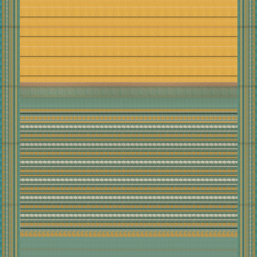 Handwoven Yellow with Aqua Blue Kanjivaram silk Saree - 2655T012323DSC