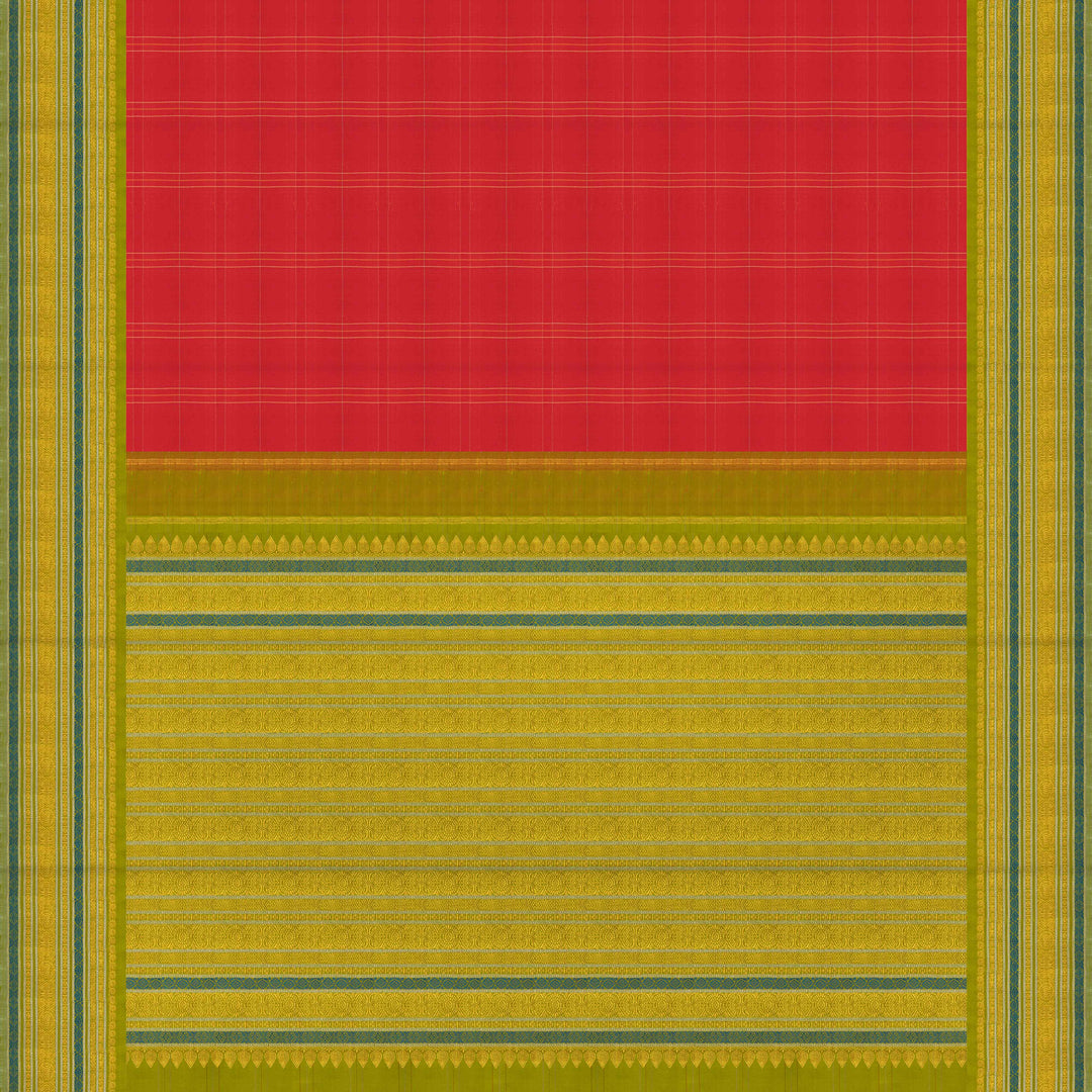 Handwoven Orange with Green Kanjivaram silk Saree - 2653T012536DSC