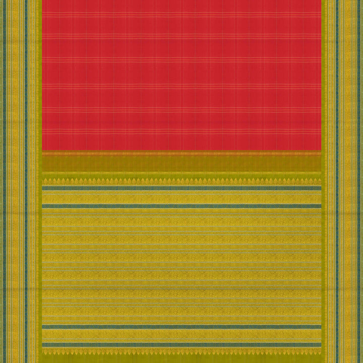 Handwoven Orange with Green Kanjivaram silk Saree - 2653T012536DSC
