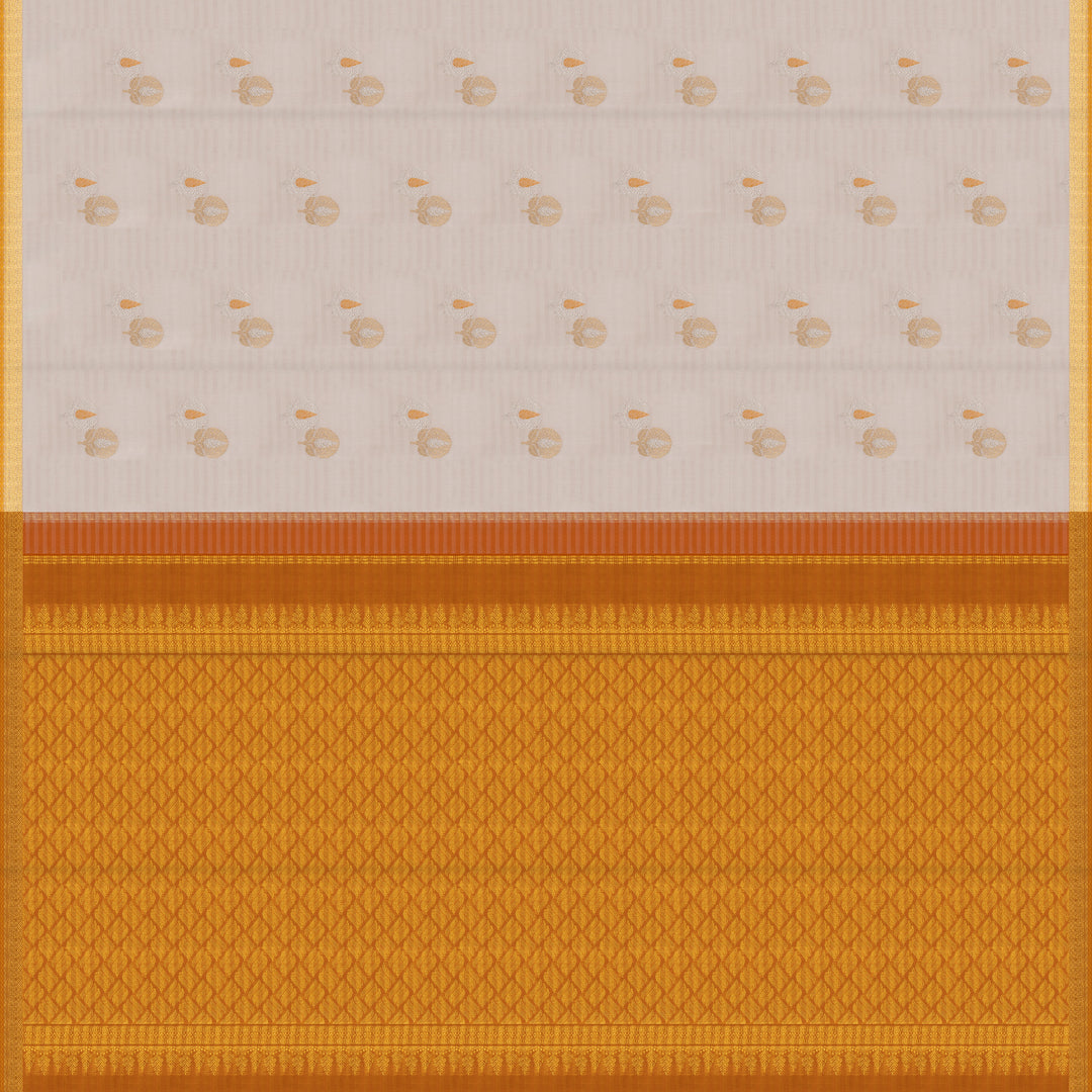Handwoven White with Orange Kanjivaram silk Saree - 2657T012569DSC