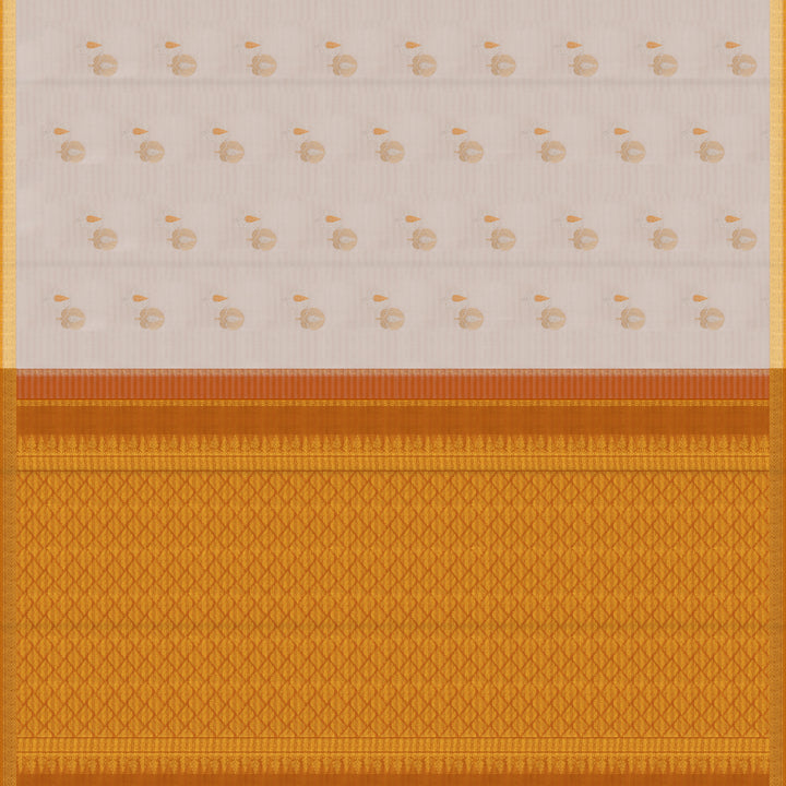 Handwoven White with Orange Kanjivaram silk Saree - 2657T012569DSC
