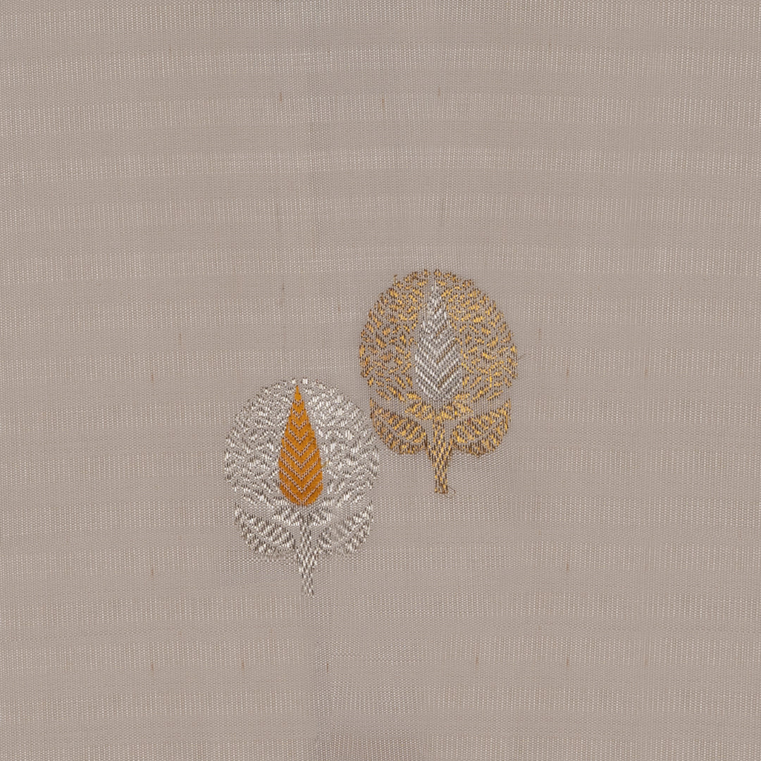 Handwoven White with Orange Kanjivaram silk Saree - 2657T012569DSC