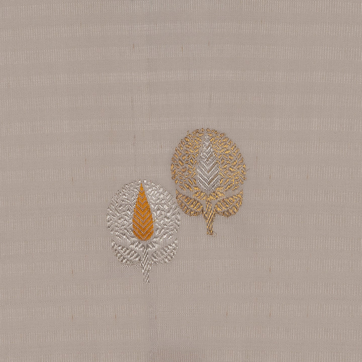 Handwoven White with Orange Kanjivaram silk Saree - 2657T012569DSC