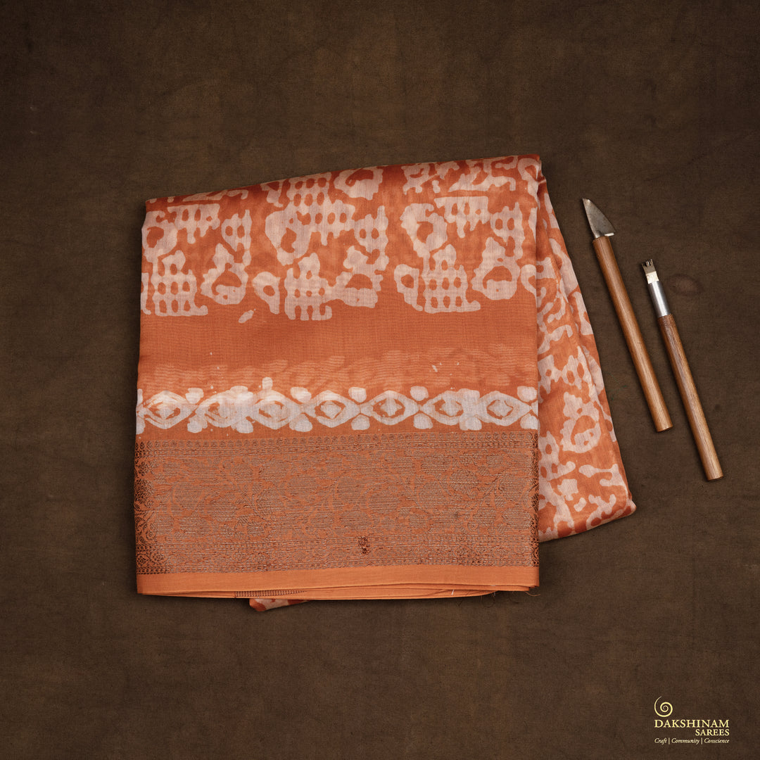 Handwoven Orange Chanderi Silk Saree - 2551T012683DSC
