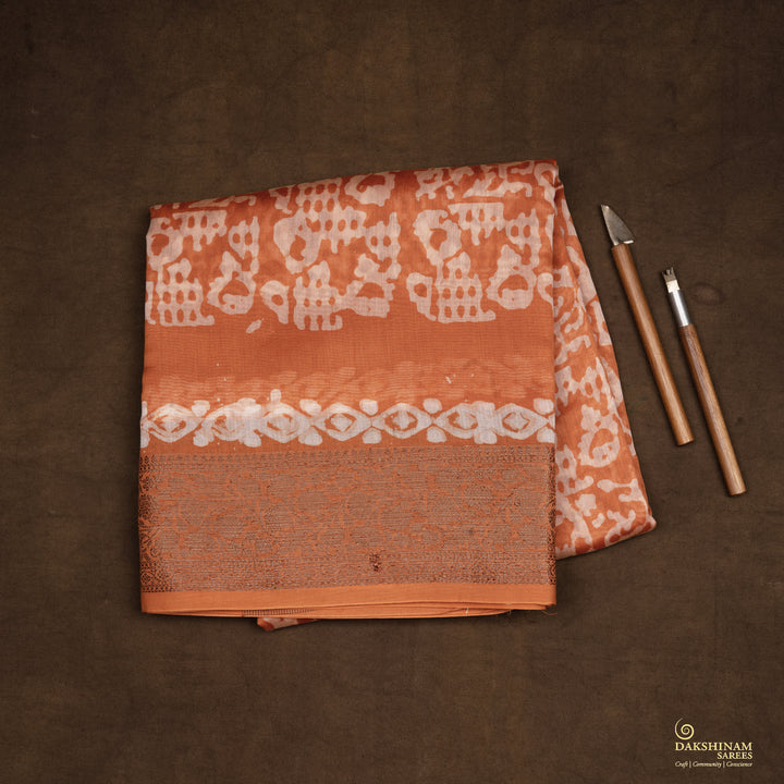Handwoven Orange Chanderi Silk Saree - 2551T012683DSC