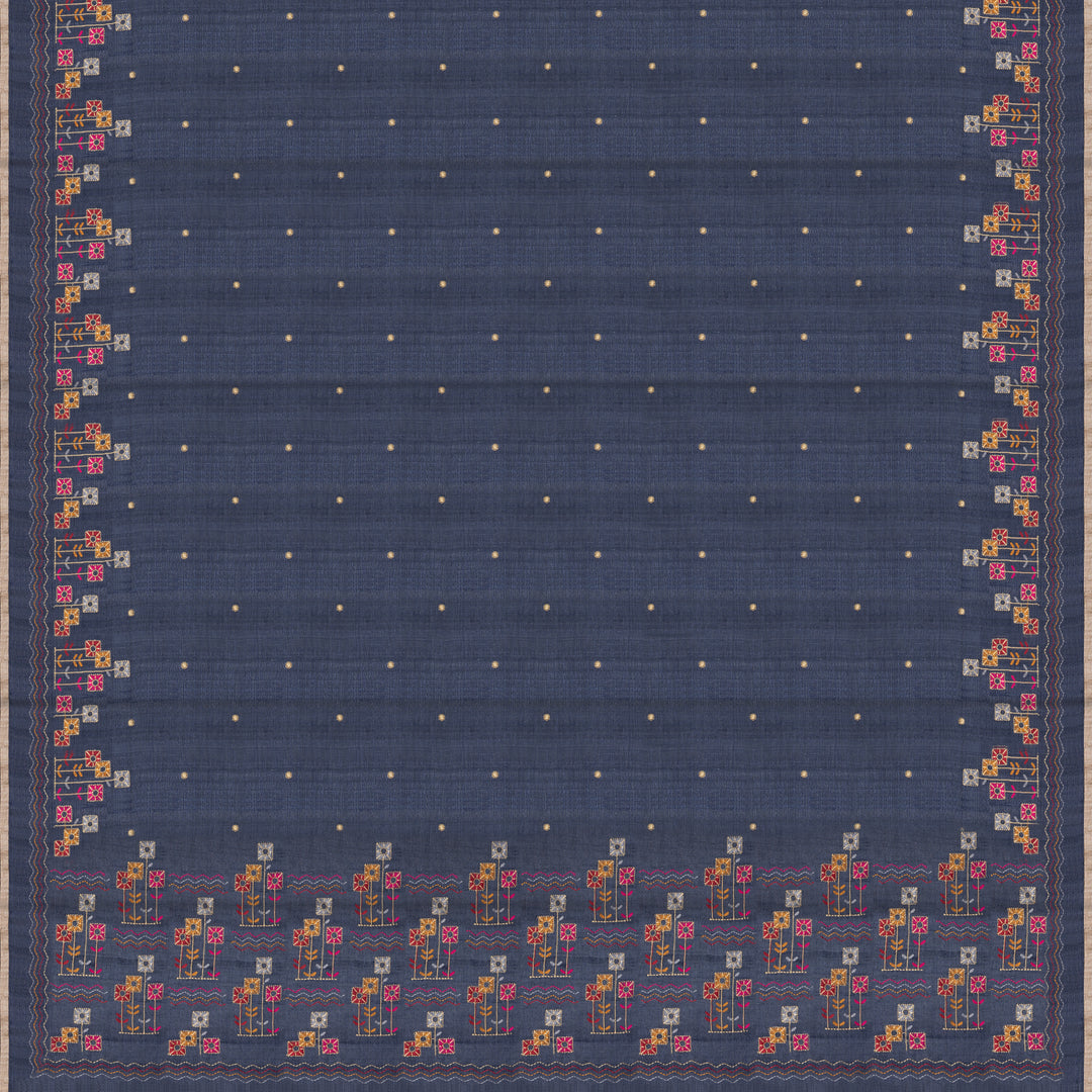 Handwoven Blue Embroidered Tussar Silk Saree - 2543T012676DSC