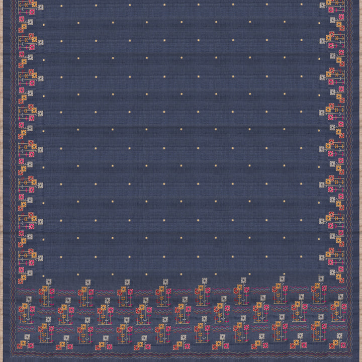 Handwoven Blue Embroidered Tussar Silk Saree - 2543T012676DSC